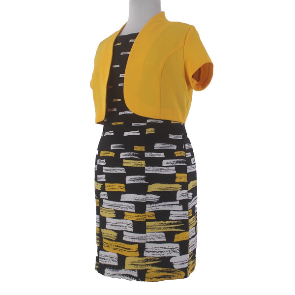 I Le Dress Sz 14 Black Yellow White 2 Pc Pencil Polyester Spandex Dress