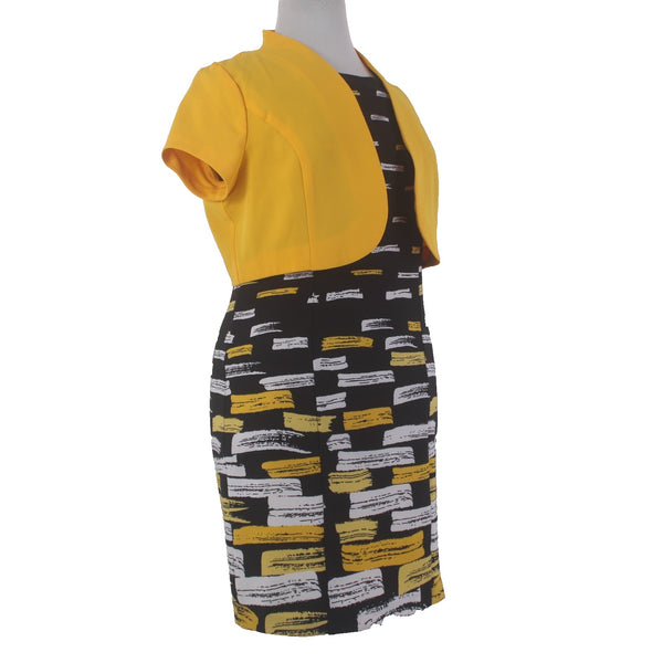 I Le Dress Sz 14 Black Yellow White 2 Pc Pencil Polyester Spandex Dress