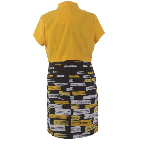 I Le Dress Sz 14 Black Yellow White 2 Pc Pencil Polyester Spandex Dress