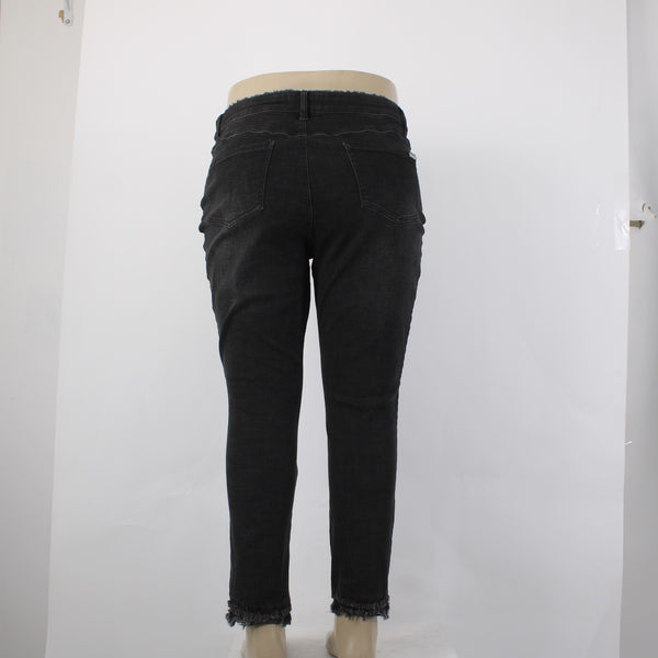 Joseph Ribkoff Jeans Sz 18 x 28 Charcoal Silver Crystal Embellish Raw Hem Jeans