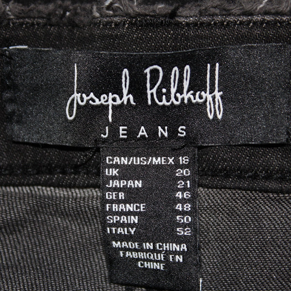 Joseph Ribkoff Jeans Sz 18 x 28 Charcoal Silver Crystal Embellish Raw Hem Jeans