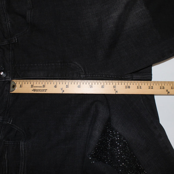 Joseph Ribkoff Jeans Sz 18 x 28 Charcoal Silver Crystal Embellish Raw Hem Jeans
