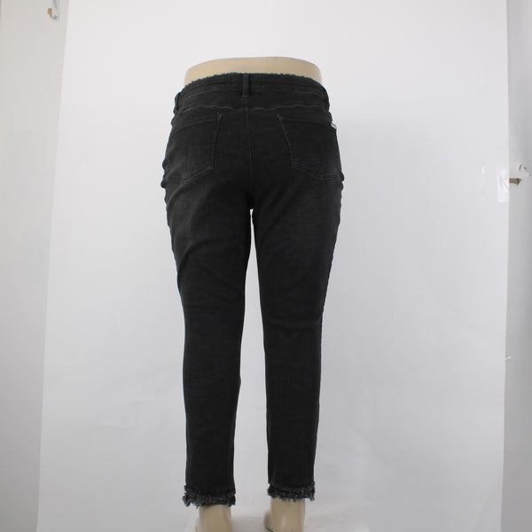 Joseph Ribkoff Jeans Sz 18 x 28 Charcoal Silver Crystal Embellish Raw Hem Jeans