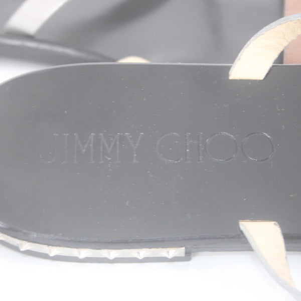 Jimmy Choo Sandals Sz 40 Brown Black Silver Ankle Strap Leather .5" Sandals