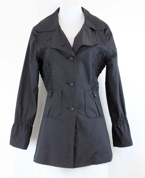 Yellow Rose Sz M Black Shirred Sides Button Front Cotton Poly Lined Jacket