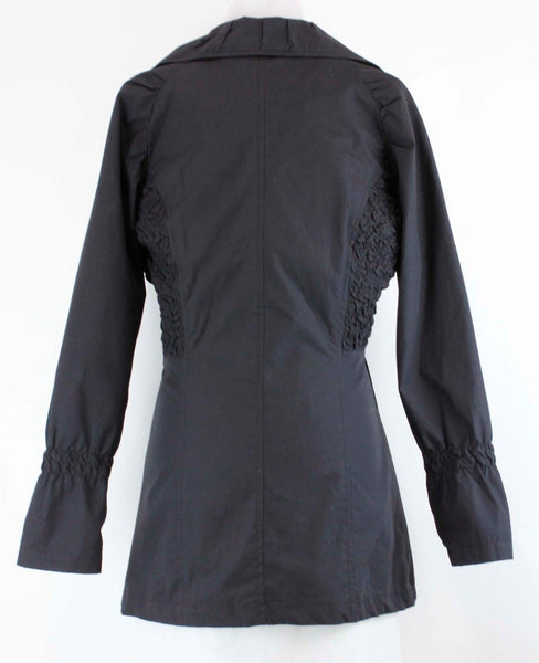 Yellow Rose Sz M Black Shirred Sides Button Front Cotton Poly Lined Jacket