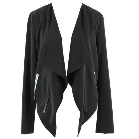 Kensie Sz M Black White Cascade Front Zip Pocketed Lined Poly Blend Jacket