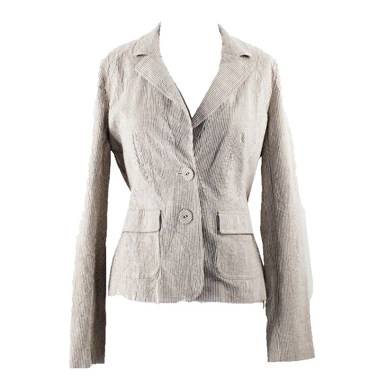 Halogen Sz 8 Taupe Cream Stripe 2 Button Ribbon Belted Cotton Blend Jacket