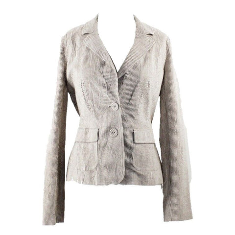 Halogen Sz 8 Taupe Cream Stripe 2 Button Ribbon Belted Cotton Blend Jacket