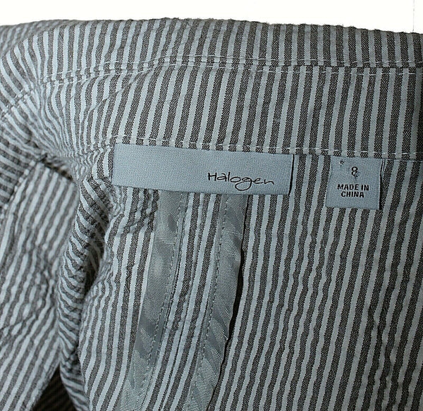 Halogen Sz 8 Taupe Cream Stripe 2 Button Ribbon Belted Cotton Blend Jacket