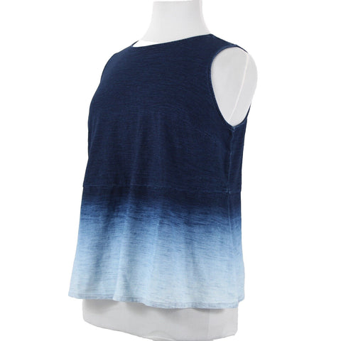 Pure Jill Indigo NEW $79 Sz 1X Navy Light Blue Ombre Sleeveless 100% Cotton Top