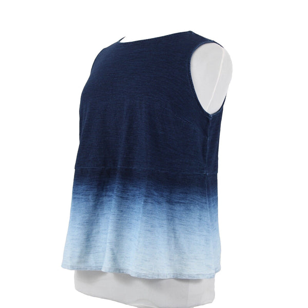 Pure Jill Indigo NEW $79 Sz 1X Navy Light Blue Ombre Sleeveless 100% Cotton Top