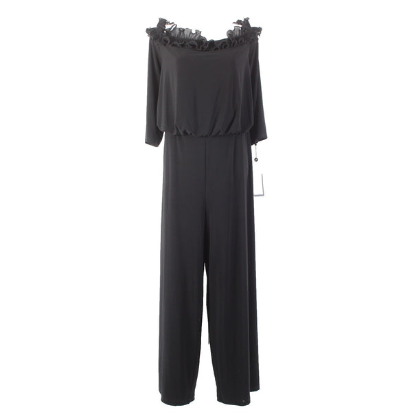 Adrianna Papell Jumpsuit NEW $199 Sz 22W x 29 Black Ruffled Blouson Polyester