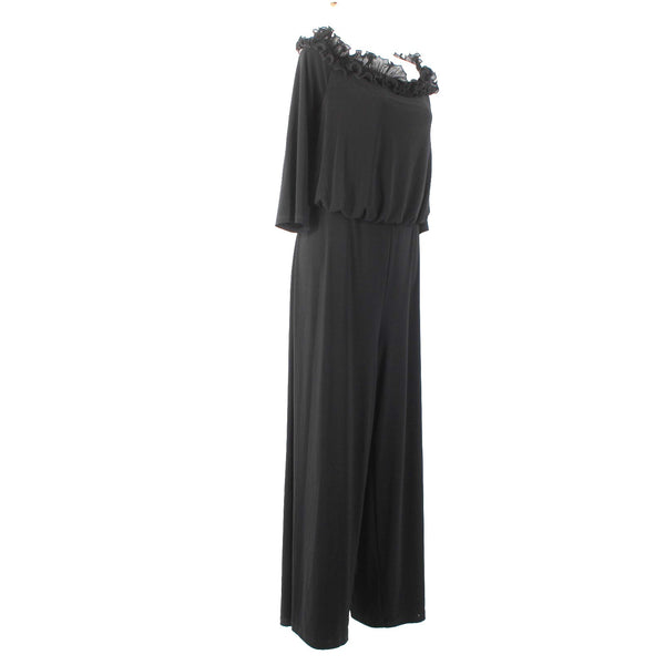 Adrianna Papell Jumpsuit NEW $199 Sz 22W x 29 Black Ruffled Blouson Polyester