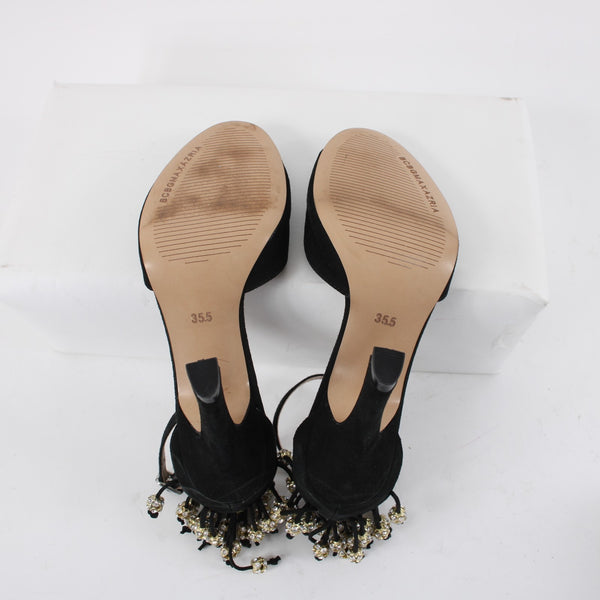 BCBG MaxAzria Sz 5.5 Black Suede w 1" Dangling Rhinestone Balls on 4" Heels