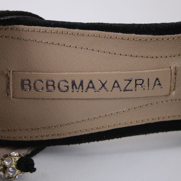 BCBG MaxAzria Sz 5.5 Black Suede w 1" Dangling Rhinestone Balls on 4" Heels