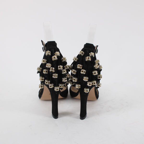 BCBG MaxAzria Sz 5.5 Black Suede w 1" Dangling Rhinestone Balls on 4" Heels