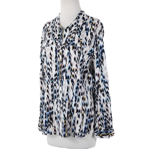 Nic Zoe NEW $148 Sz L Blue Multi Color Long Sleeve Button Up Rayon Spandex Top