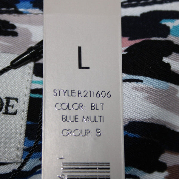 Nic Zoe NEW $148 Sz L Blue Multi Color Long Sleeve Button Up Rayon Spandex Top