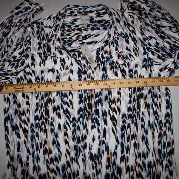 Nic Zoe NEW $148 Sz L Blue Multi Color Long Sleeve Button Up Rayon Spandex Top