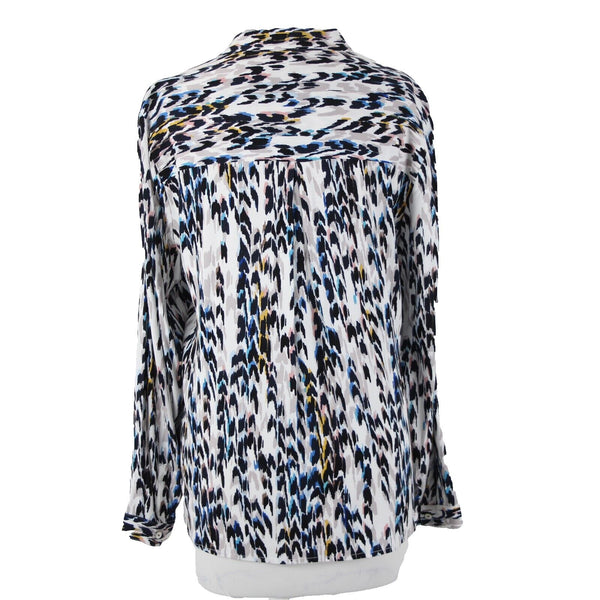 Nic Zoe NEW $148 Sz L Blue Multi Color Long Sleeve Button Up Rayon Spandex Top