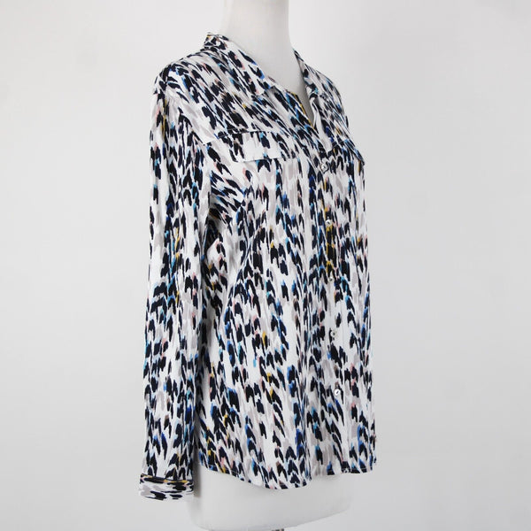 Nic Zoe NEW $148 Sz L Blue Multi Color Long Sleeve Button Up Rayon Spandex Top
