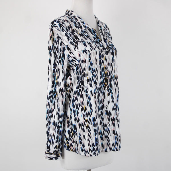Nic Zoe NEW $148 Sz L Blue Multi Color Long Sleeve Button Up Rayon Spandex Top