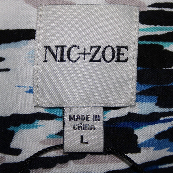 Nic Zoe NEW $148 Sz L Blue Multi Color Long Sleeve Button Up Rayon Spandex Top