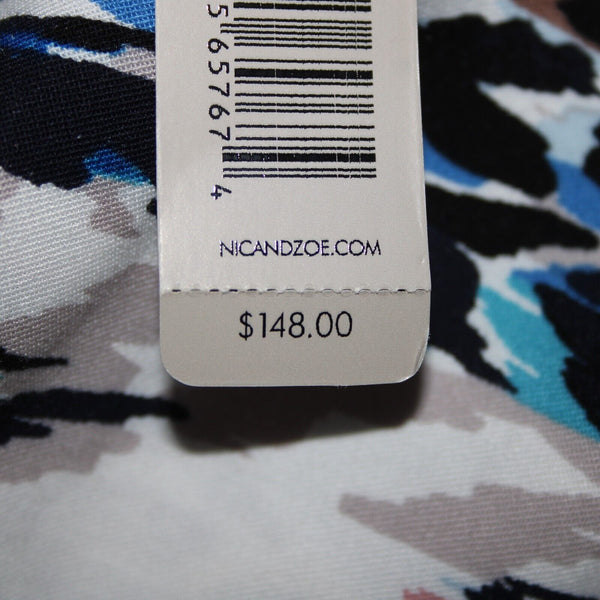 Nic Zoe NEW $148 Sz L Blue Multi Color Long Sleeve Button Up Rayon Spandex Top