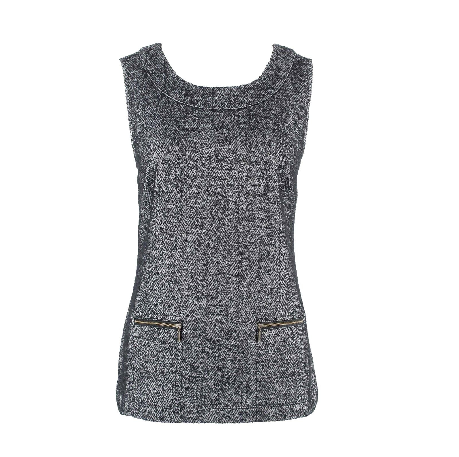 CAbi NEW $58 Sz M Black Speckle Zip Front Pocketed Cotton Polyester Top