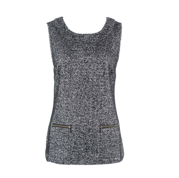 CAbi NEW $58 Sz M Black Speckle Zip Front Pocketed Cotton Polyester Top
