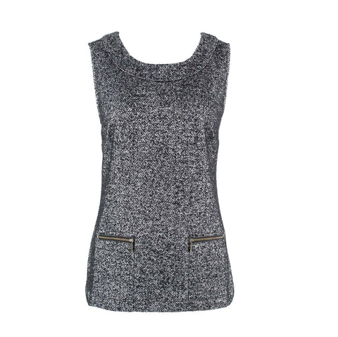 CAbi NEW $58 Sz M Black Speckle Zip Front Pocketed Cotton Polyester Top