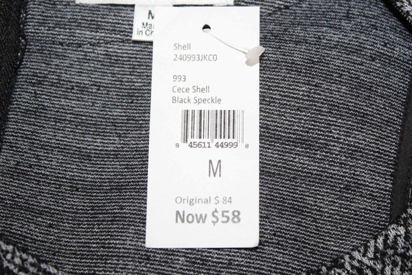 CAbi NEW $58 Sz M Black Speckle Zip Front Pocketed Cotton Polyester Top