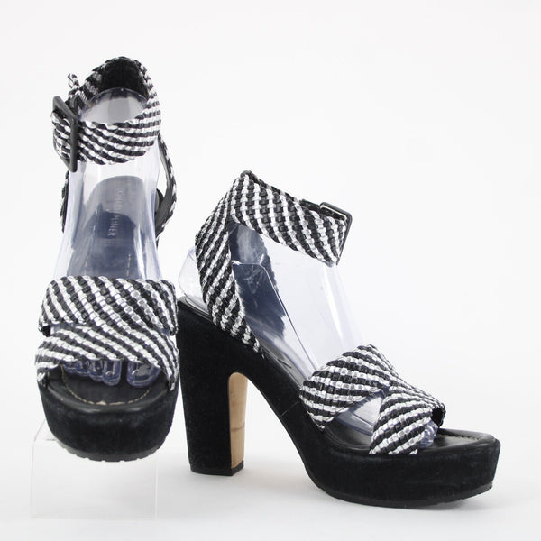 Donald J Pliner Sz 9.5M Black Silver Synthetic Upper Rubber Sole AS IS 4" Heel