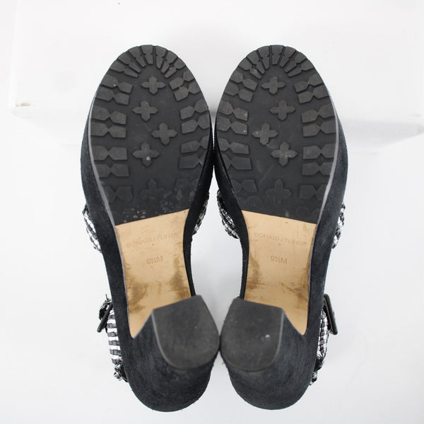 Donald J Pliner Sz 9.5M Black Silver Synthetic Upper Rubber Sole AS IS 4" Heel