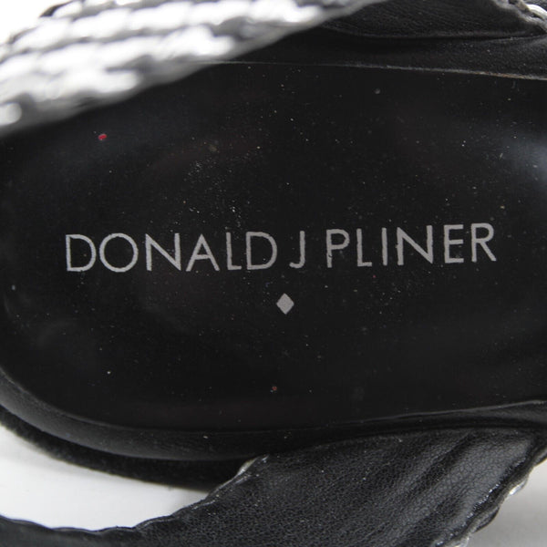 Donald J Pliner Sz 9.5M Black Silver Synthetic Upper Rubber Sole AS IS 4" Heel