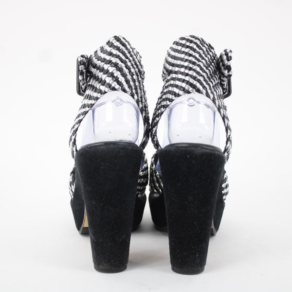 Donald J Pliner Sz 9.5M Black Silver Synthetic Upper Rubber Sole AS IS 4" Heel