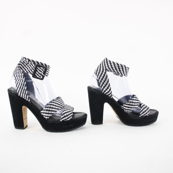 Donald J Pliner Sz 9.5M Black Silver Synthetic Upper Rubber Sole AS IS 4" Heel
