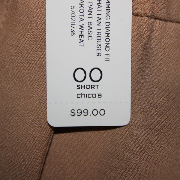 Chicos NEW $99 So Slimming Sz 00 S x 29 Wheat Tan Diamond Fit Poly Viscose Pant