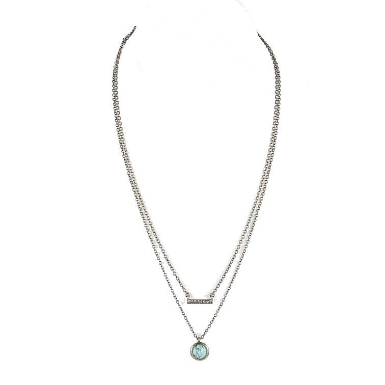 Chloe 16"+ 2" Goldtone Double Chain Turquoise Rhinestone Necklace