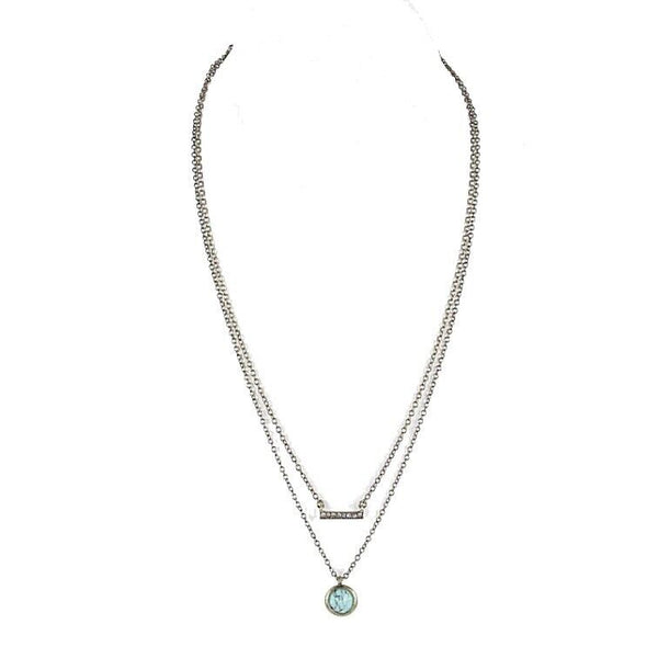 Chloe 16"+ 2" Goldtone Double Chain Turquoise Rhinestone Necklace