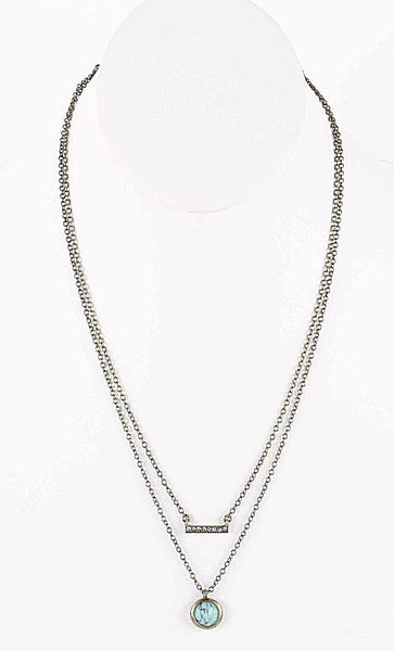 Chloe 16"+ 2" Goldtone Double Chain Turquoise Rhinestone Necklace