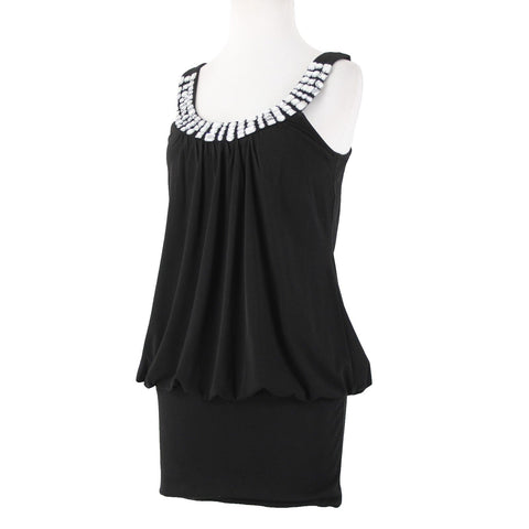 Violet Sz M Black Silver Beaded Sleeveless Round Neck No Fabric Label  AS IS Top