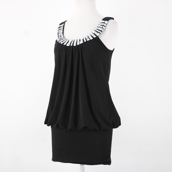 Violet Sz M Black Silver Beaded Sleeveless Round Neck No Fabric Label  AS IS Top