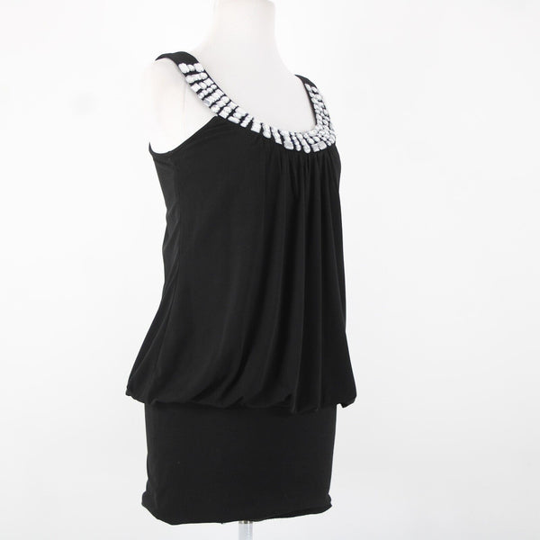 Violet Sz M Black Silver Beaded Sleeveless Round Neck No Fabric Label  AS IS Top