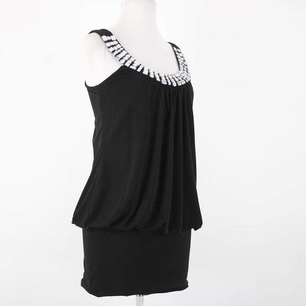 Violet Sz M Black Silver Beaded Sleeveless Round Neck No Fabric Label  AS IS Top