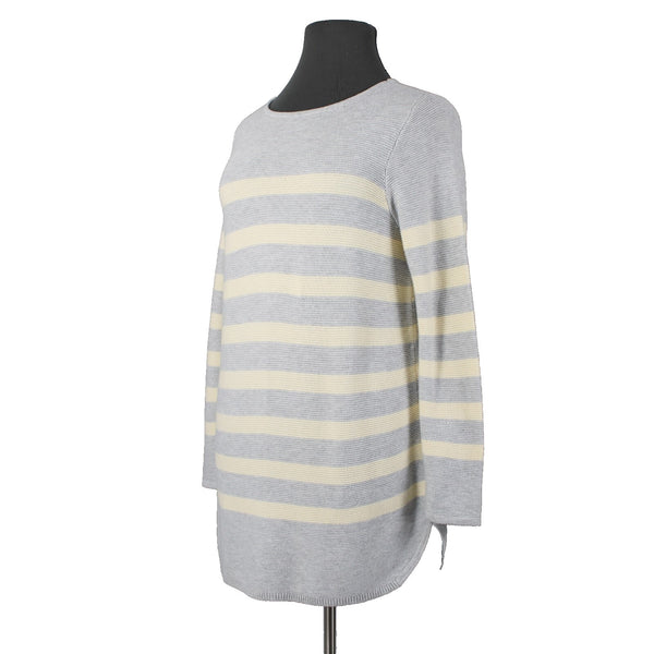 J Jill Sz XL Lt Gray Yellow Striped Cotton Nvylon Rayon Pullover Tunic Sweater