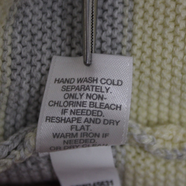 J Jill Sz XL Lt Gray Yellow Striped Cotton Nvylon Rayon Pullover Tunic Sweater