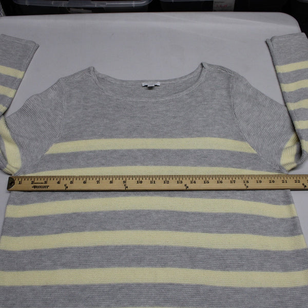 J Jill Sz XL Lt Gray Yellow Striped Cotton Nvylon Rayon Pullover Tunic Sweater