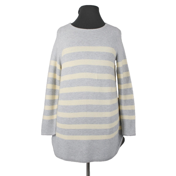 J Jill Sz XL Lt Gray Yellow Striped Cotton Nvylon Rayon Pullover Tunic Sweater